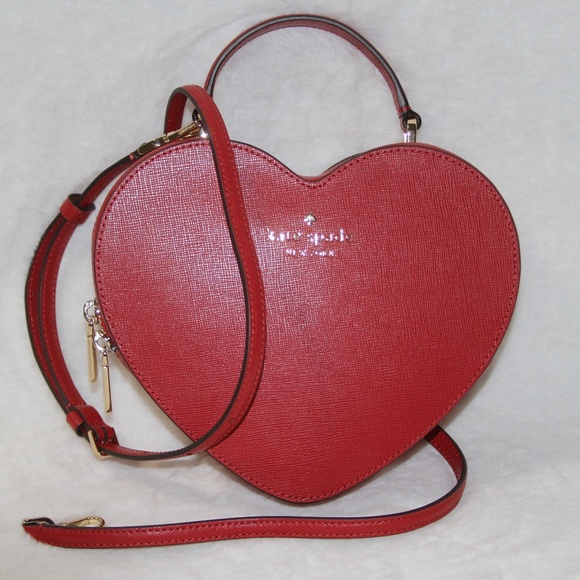 NWT Kate Spade Love Shack Heart Bag Crossbody Purse Leather Candied Cherry Red - Picture 3 of 7